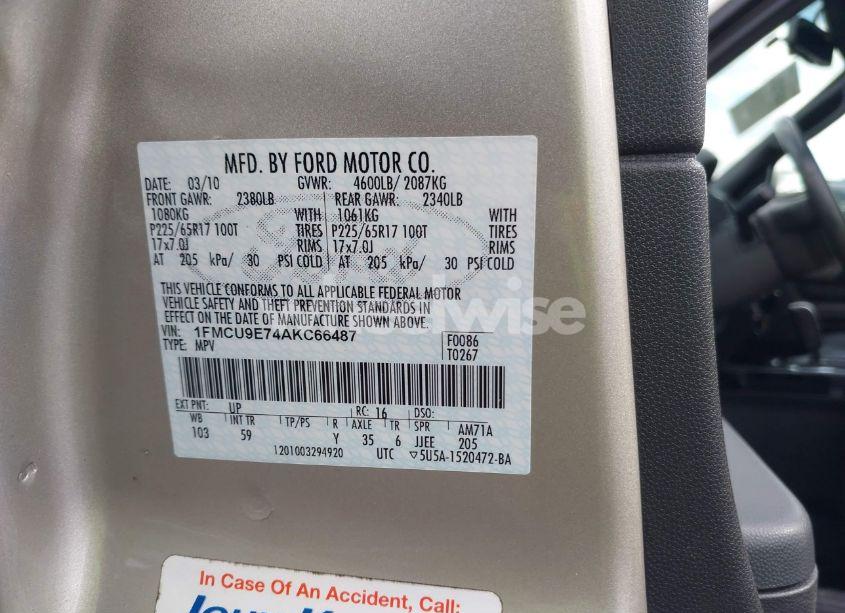 Photo 9 of 2010 Ford Escape LIMITED (VIN 1FMCU9E74AKC66487)