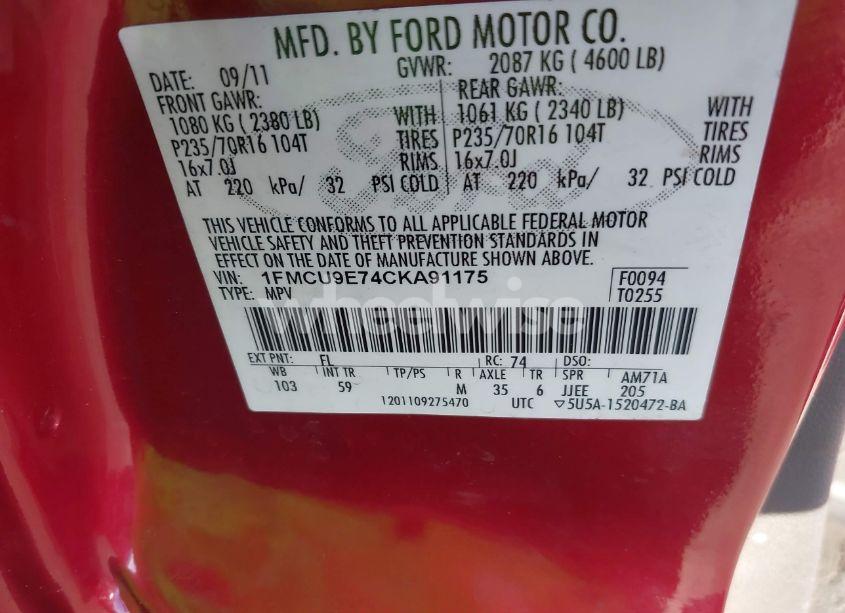 Photo 9 of 2012 Ford Escape LIMITED (VIN 1FMCU9E74CKA91175)