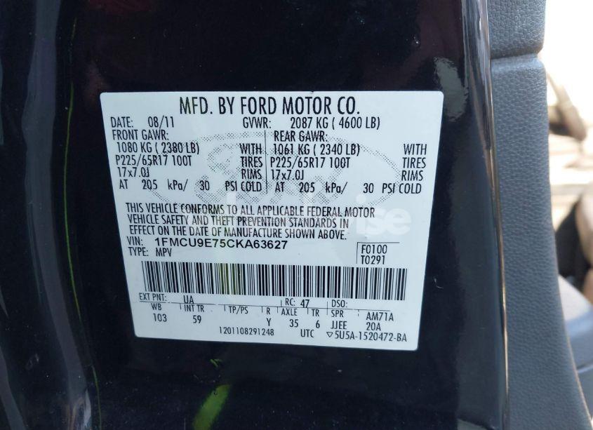 Photo 9 of 2012 Ford Escape LIMITED (VIN 1FMCU9E75CKA63627)