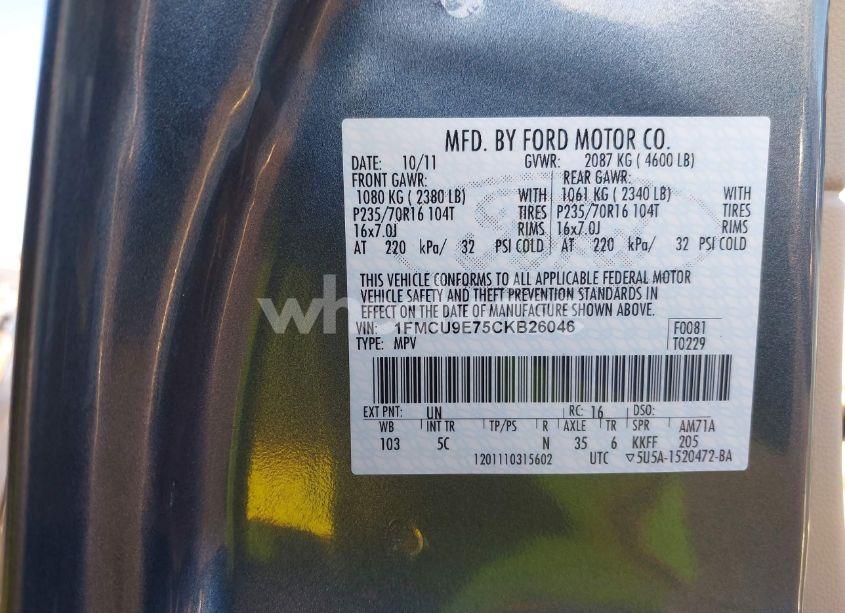 Photo 9 of 2012 Ford Escape LIMITED (VIN 1FMCU9E75CKB26046)