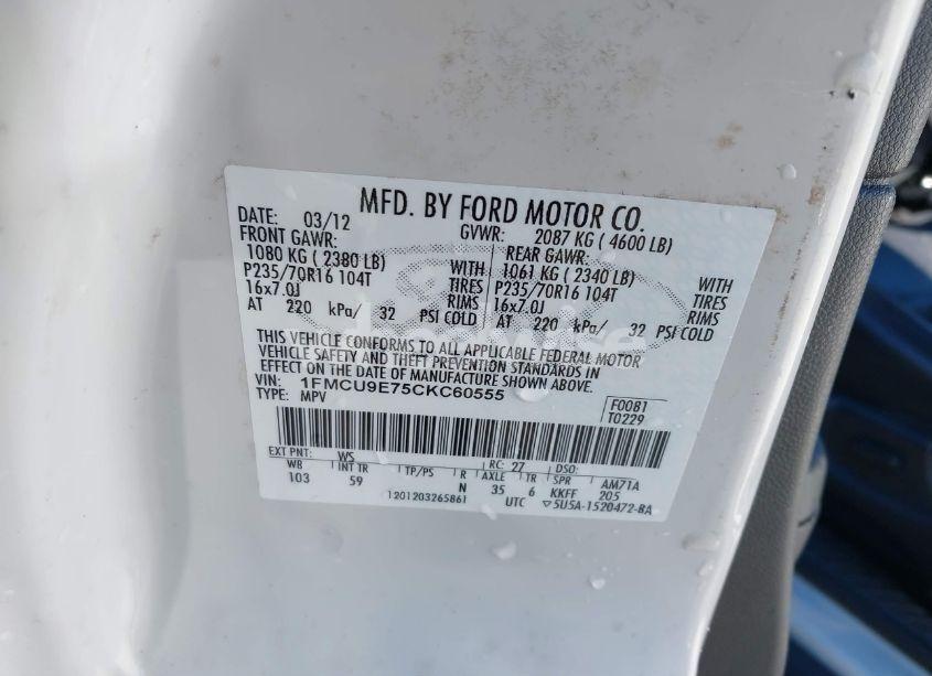 Photo 9 of 2012 Ford Escape LIMITED (VIN 1FMCU9E75CKC60555)