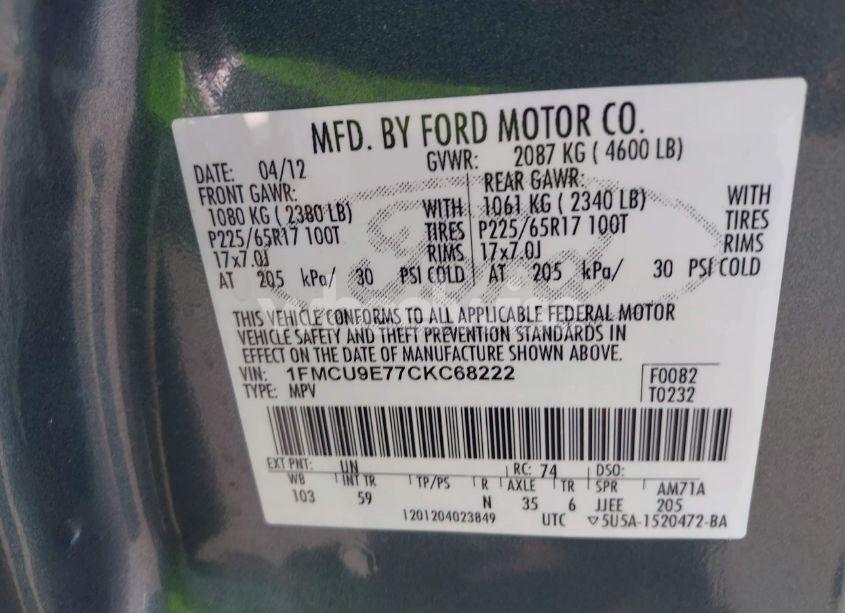 Photo 9 of 2012 Ford Escape LIMITED (VIN 1FMCU9E77CKC68222)