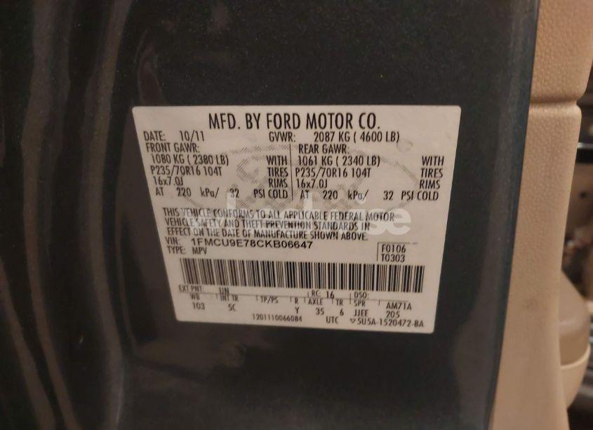 Photo 9 of 2012 Ford Escape LIMITED (VIN 1FMCU9E78CKB06647)