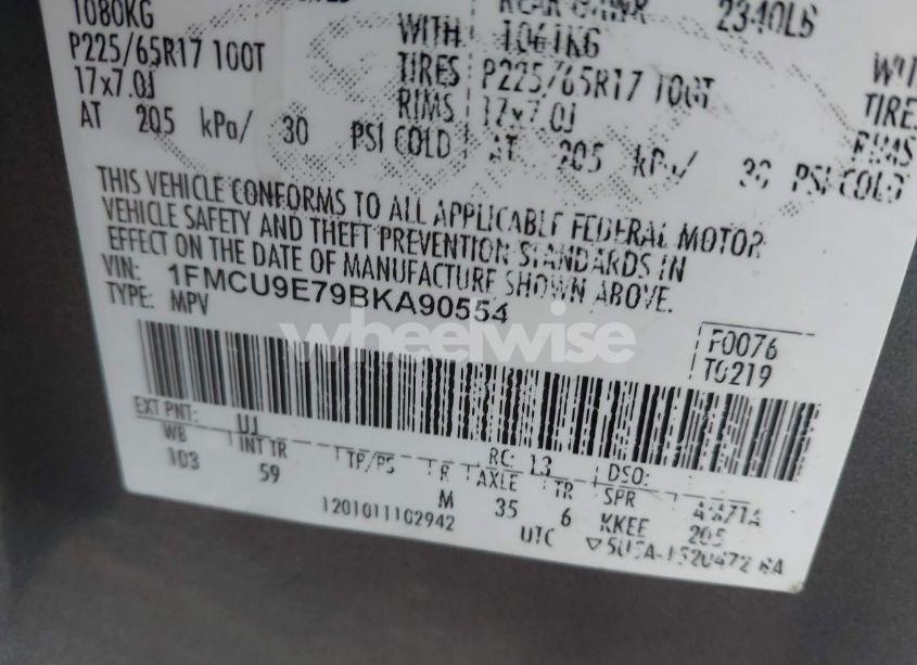 Photo 9 of 2011 Ford Escape LIMITED (VIN 1FMCU9E79BKA90554)