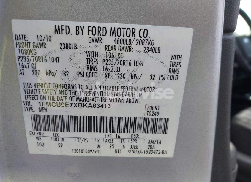 Photo 9 of 2011 Ford Escape LIMITED (VIN 1FMCU9E7XBKA63413)