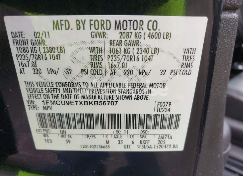 Photo 9 of 2011 Ford Escape LIMITED (VIN 1FMCU9E7XBKB56707)