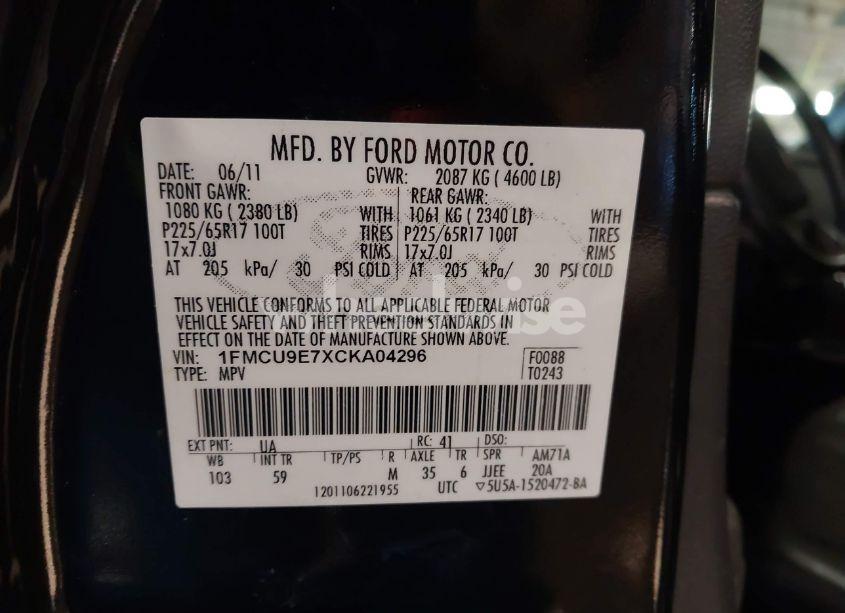 Photo 9 of 2012 Ford Escape LIMITED (VIN 1FMCU9E7XCKA04296)