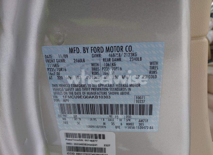 Photo 9 of 2010 Ford Escape (VIN 1FMCU9EG0AKB10303)