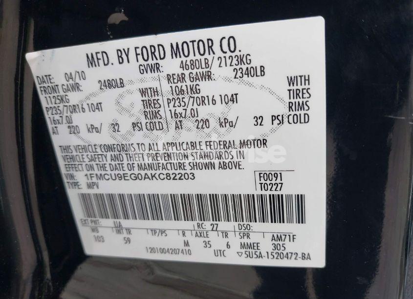 Photo 9 of 2010 Ford Escape LIMITED (VIN 1FMCU9EG0AKC82203)