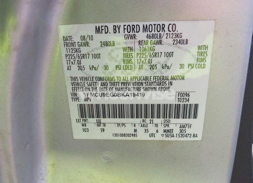 Photo 9 of 2011 Ford Escape LIMITED (VIN 1FMCU9EG0BKA19419)