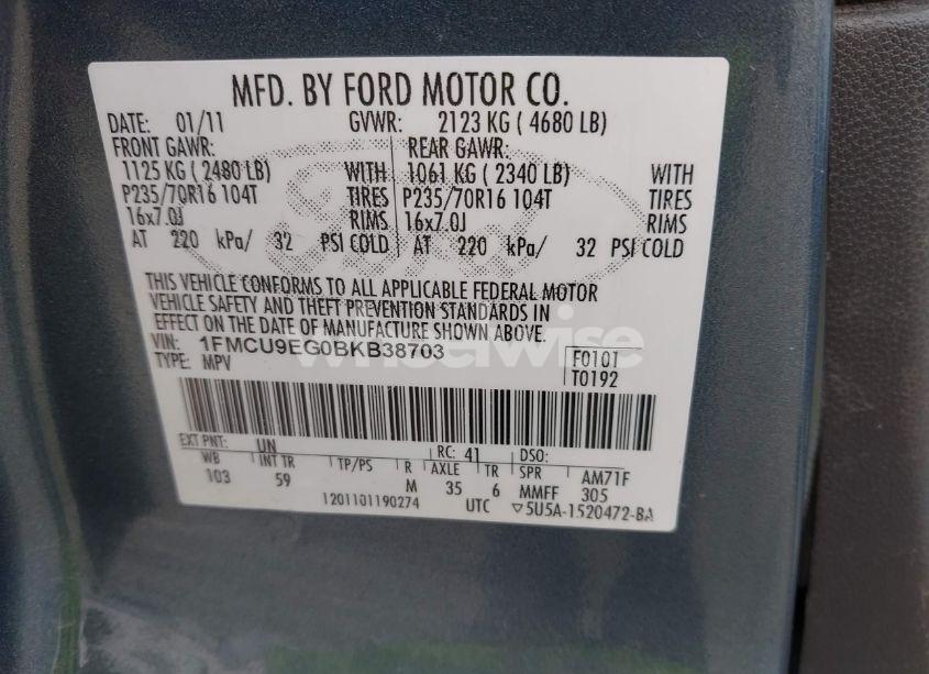 Photo 9 of 2011 Ford Escape LIMITED (VIN 1FMCU9EG0BKB38703)