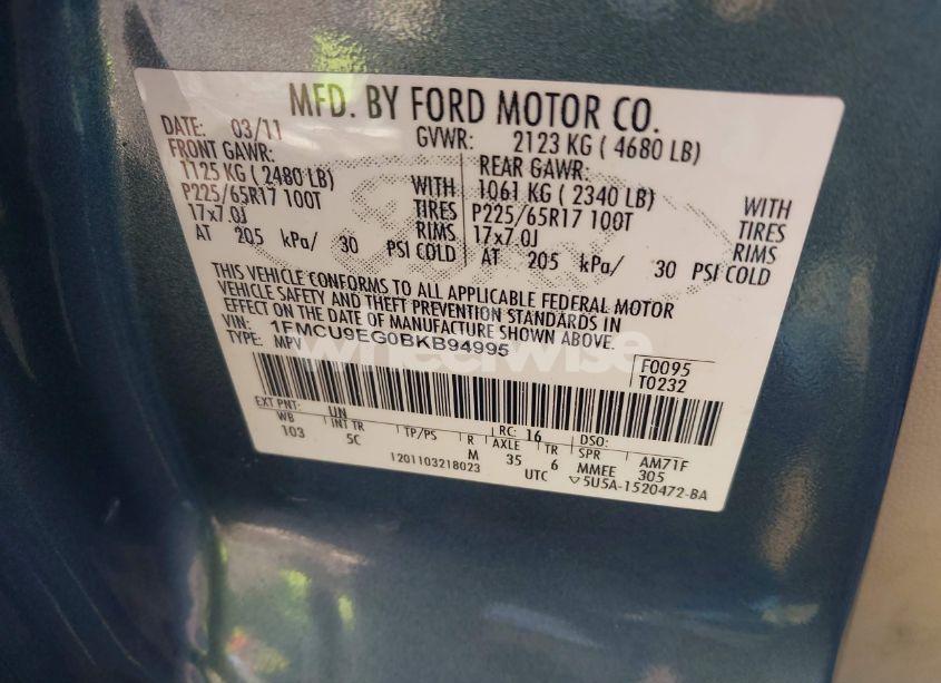 Photo 9 of 2011 Ford Escape LIMITED (VIN 1FMCU9EG0BKB94995)