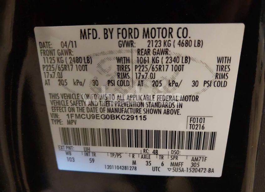 Photo 9 of 2011 Ford Escape LIMITED (VIN 1FMCU9EG0BKC29115)