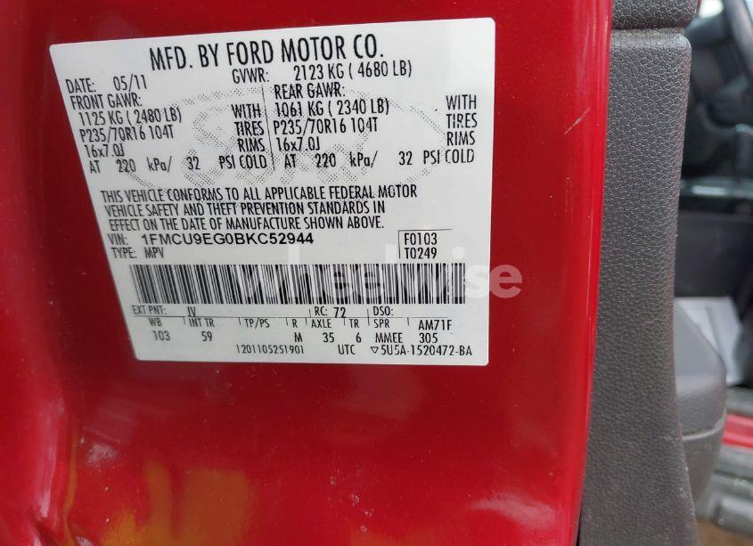 Photo 9 of 2011 Ford Escape LIMITED (VIN 1FMCU9EG0BKC52944)