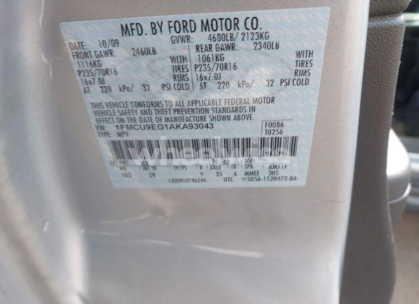 Photo 9 of 2010 Ford Escape LIMITED (VIN 1FMCU9EG1AKA93043)