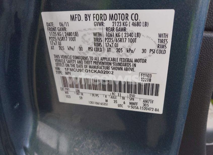 Photo 9 of 2012 Ford Escape LIMITED (VIN 1FMCU9EG1CKA02002)