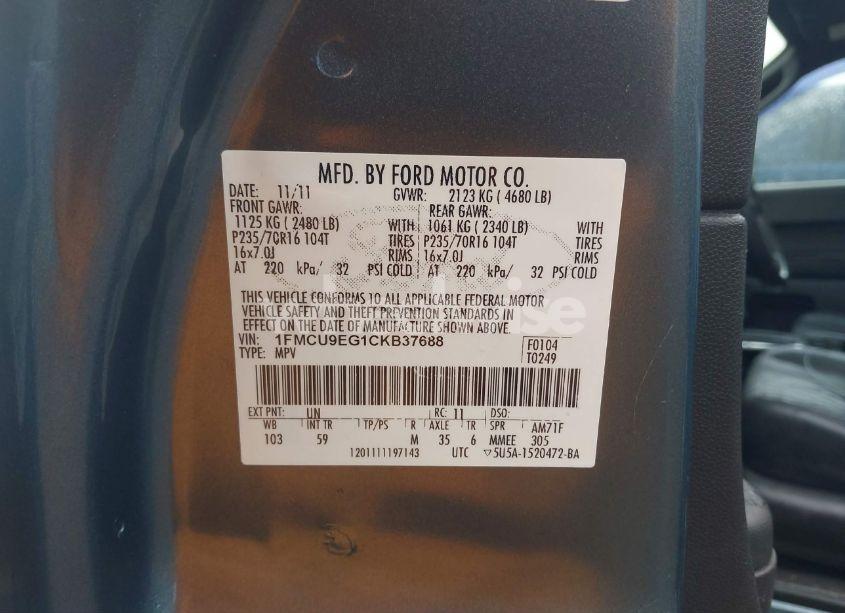 Photo 9 of 2012 Ford Escape LIMITED (VIN 1FMCU9EG1CKB37688)