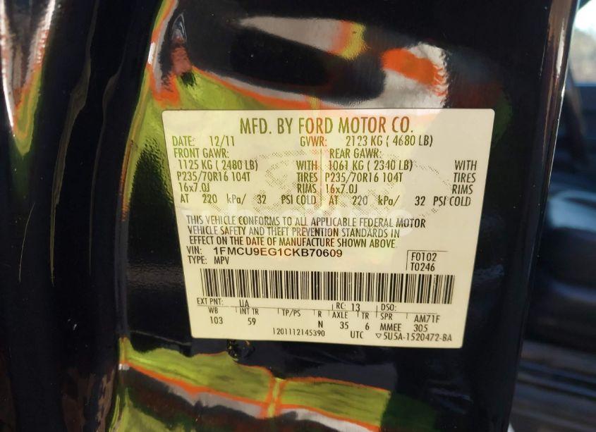 Photo 9 of 2012 Ford Escape LIMITED (VIN 1FMCU9EG1CKB70609)