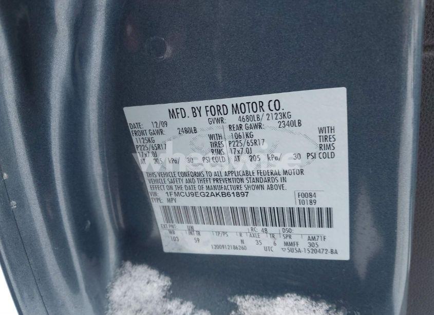 Photo 9 of 2010 Ford Escape LIMITED (VIN 1FMCU9EG2AKB61897)