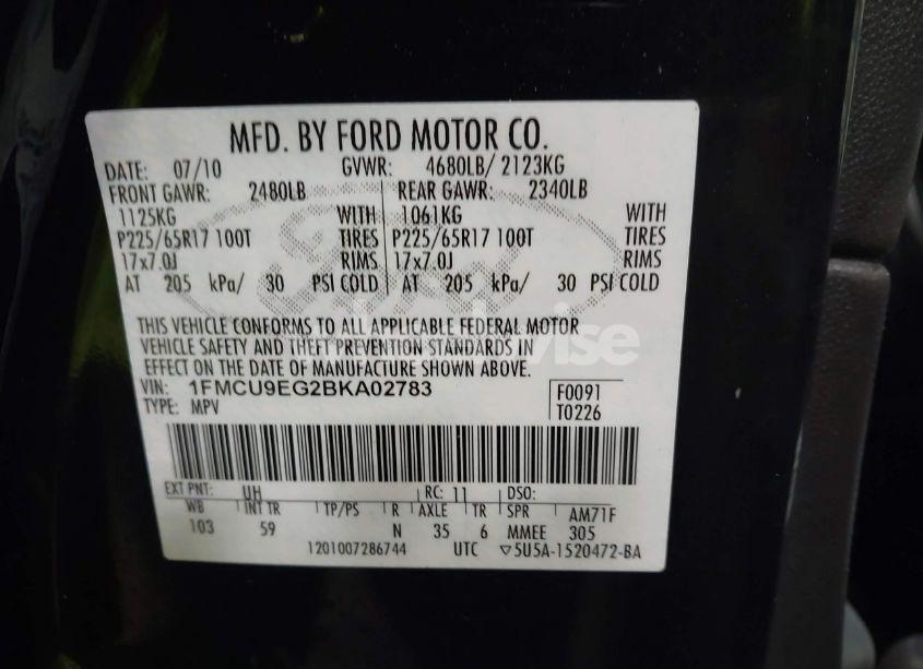 Photo 9 of 2011 Ford Escape LIMITED (VIN 1FMCU9EG2BKA02783)