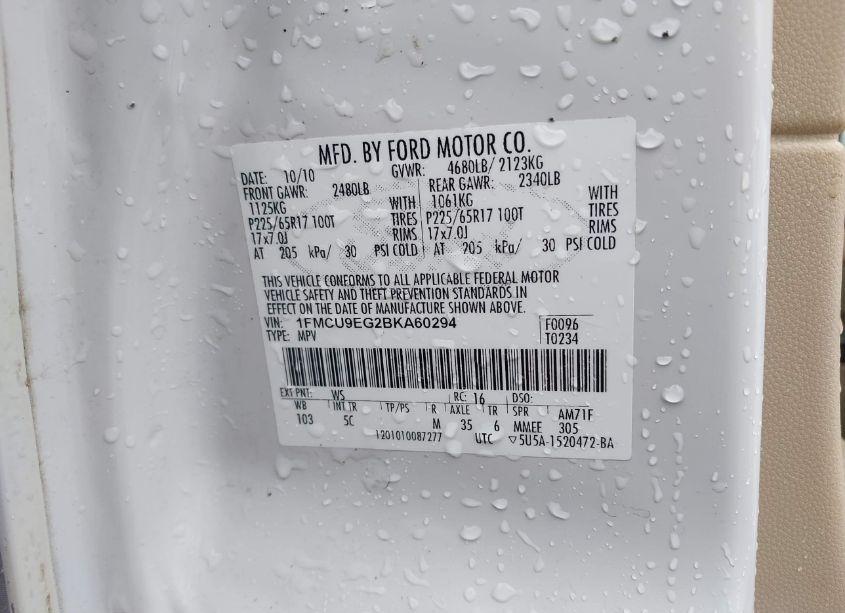 Photo 9 of 2011 Ford Escape LIMITED (VIN 1FMCU9EG2BKA60294)