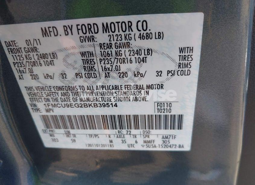 Photo 9 of 2011 Ford Escape LIMITED (VIN 1FMCU9EG2BKB39514)