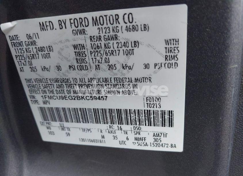 Photo 9 of 2011 Ford Escape LIMITED (VIN 1FMCU9EG2BKC59457)