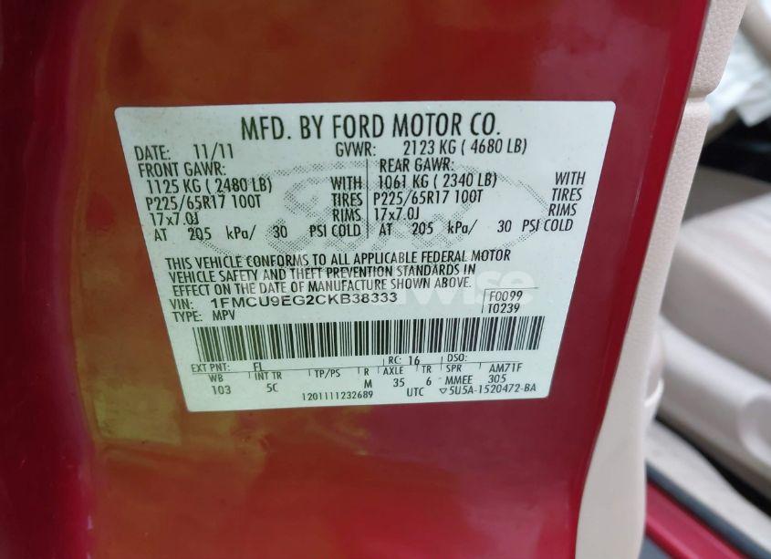 Photo 9 of 2012 Ford Escape LIMITED (VIN 1FMCU9EG2CKB38333)