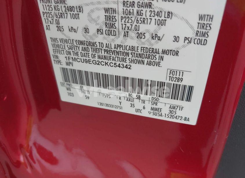 Photo 9 of 2012 Ford Escape LIMITED (VIN 1FMCU9EG2CKC54342)