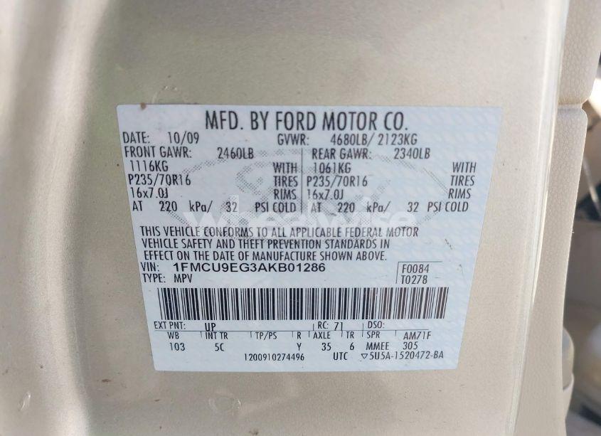 Photo 9 of 2010 Ford Escape LIMITED (VIN 1FMCU9EG3AKB01286)