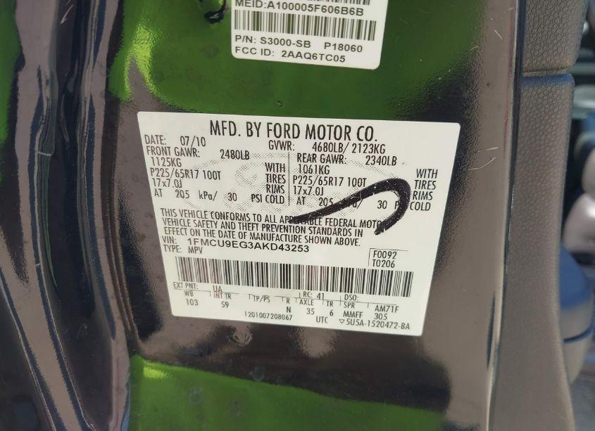 Photo 9 of 2010 Ford Escape LIMITED (VIN 1FMCU9EG3AKD43253)