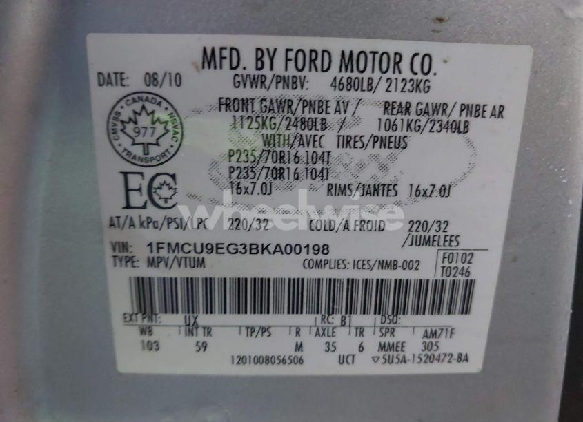 Photo 9 of 2011 Ford Escape LIMITED (VIN 1FMCU9EG3BKA00198)