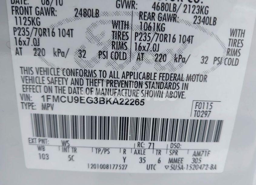 Photo 9 of 2011 Ford Escape LIMITED (VIN 1FMCU9EG3BKA22265)