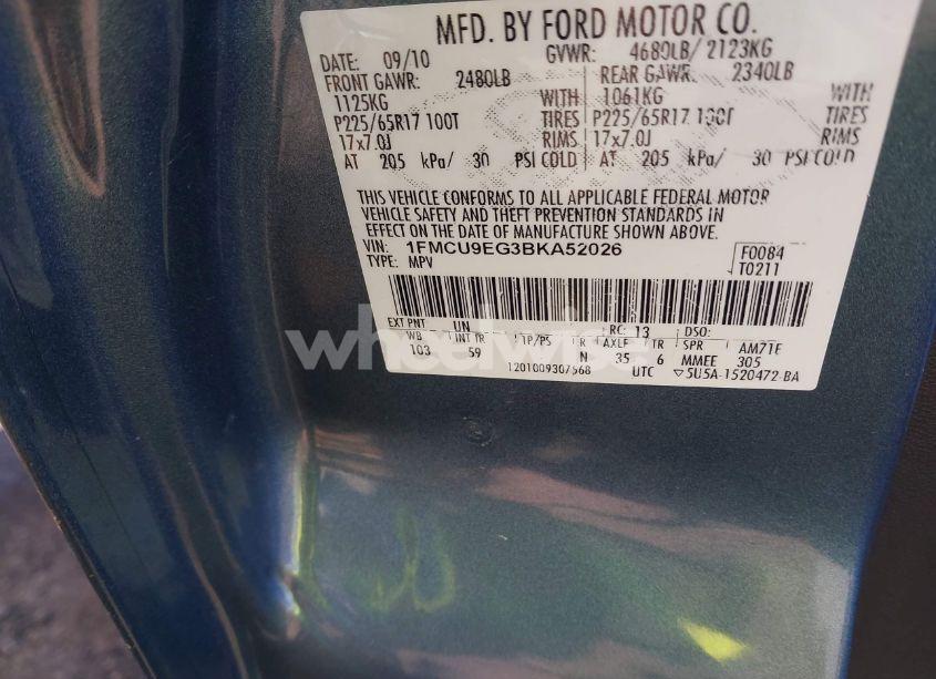 Photo 9 of 2011 Ford Escape LIMITED (VIN 1FMCU9EG3BKA52026)