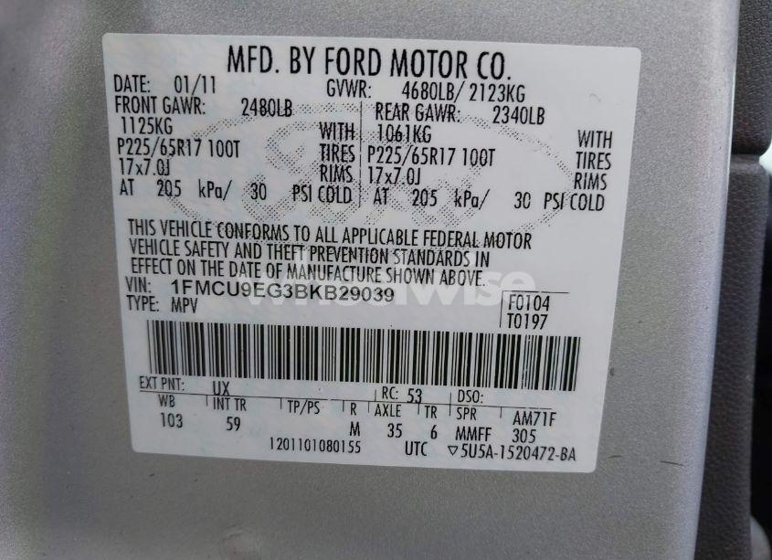 Photo 9 of 2011 Ford Escape LIMITED (VIN 1FMCU9EG3BKB29039)