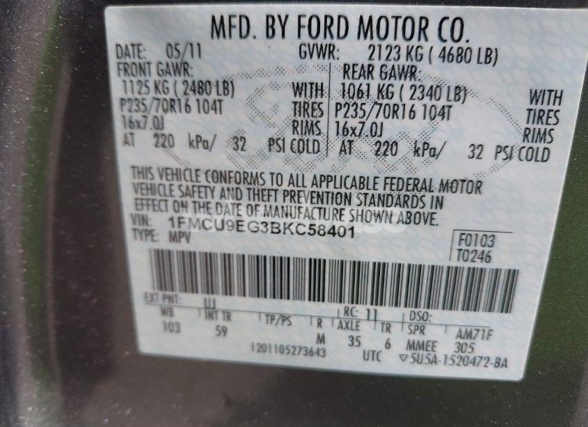 Photo 9 of 2011 Ford Escape LIMITED (VIN 1FMCU9EG3BKC58401)