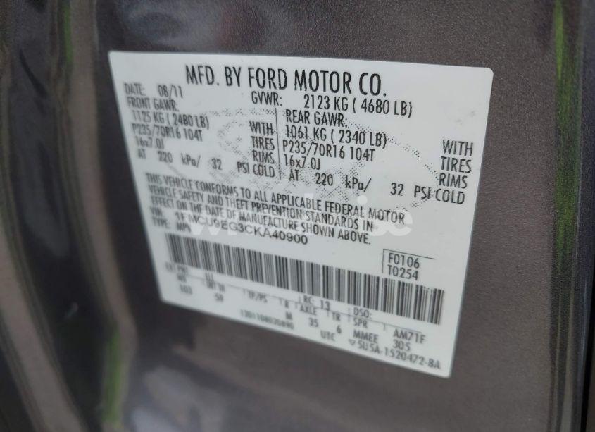 Photo 9 of 2012 Ford Escape LIMITED (VIN 1FMCU9EG3CKA40900)