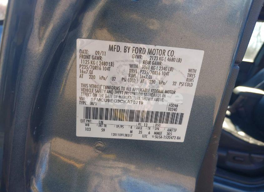 Photo 9 of 2012 Ford Escape LIMITED (VIN 1FMCU9EG3CKA70219)