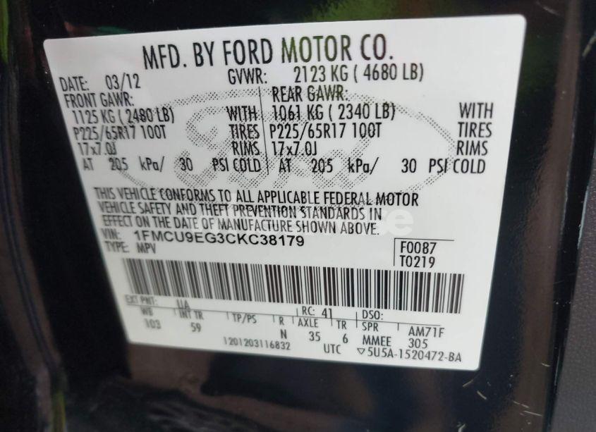 Photo 9 of 2012 Ford Escape LIMITED (VIN 1FMCU9EG3CKC38179)