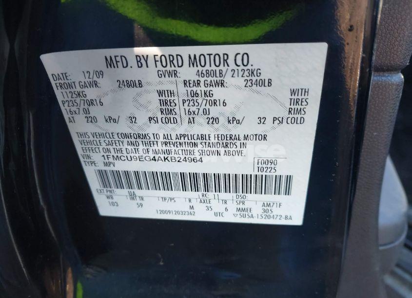 Photo 9 of 2010 Ford Escape LIMITED (VIN 1FMCU9EG4AKB24964)