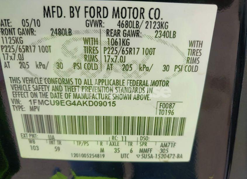 Photo 9 of 2010 Ford Escape LIMITED (VIN 1FMCU9EG4AKD09015)