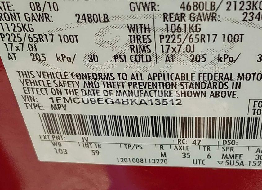 Photo 9 of 2011 Ford Escape LIMITED (VIN 1FMCU9EG4BKA13512)