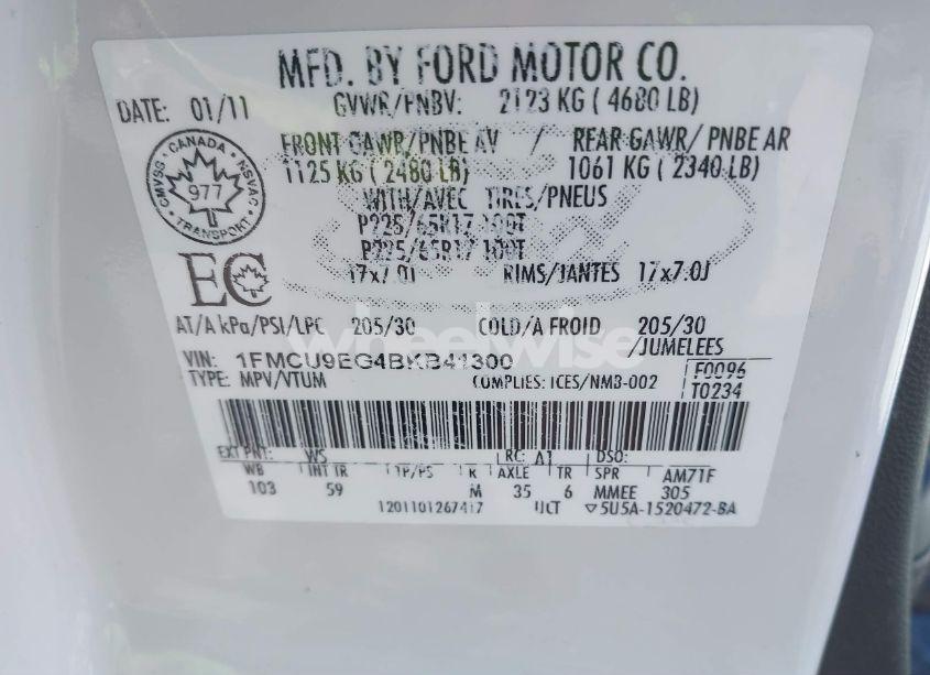 Photo 9 of 2011 Ford Escape LIMITED (VIN 1FMCU9EG4BKB41300)