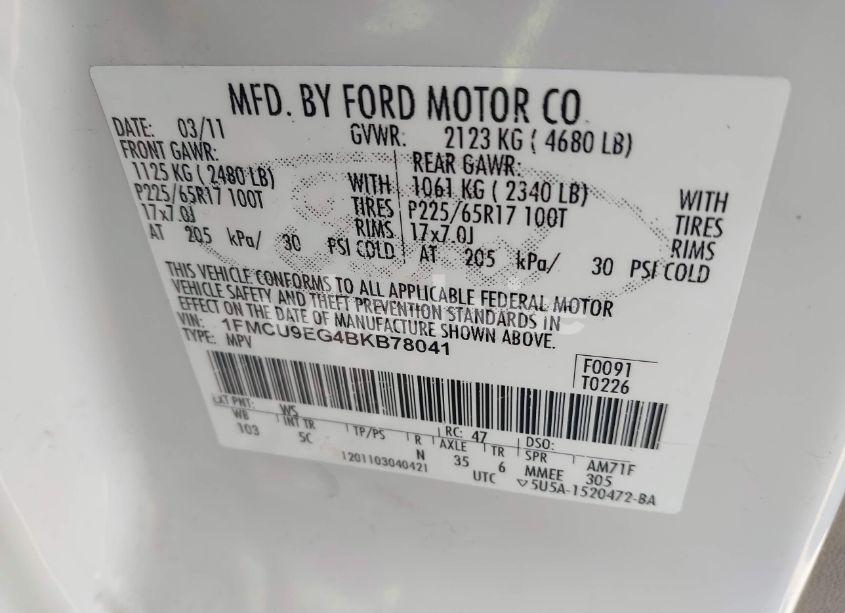 Photo 9 of 2011 Ford Escape LIMITED (VIN 1FMCU9EG4BKB78041)