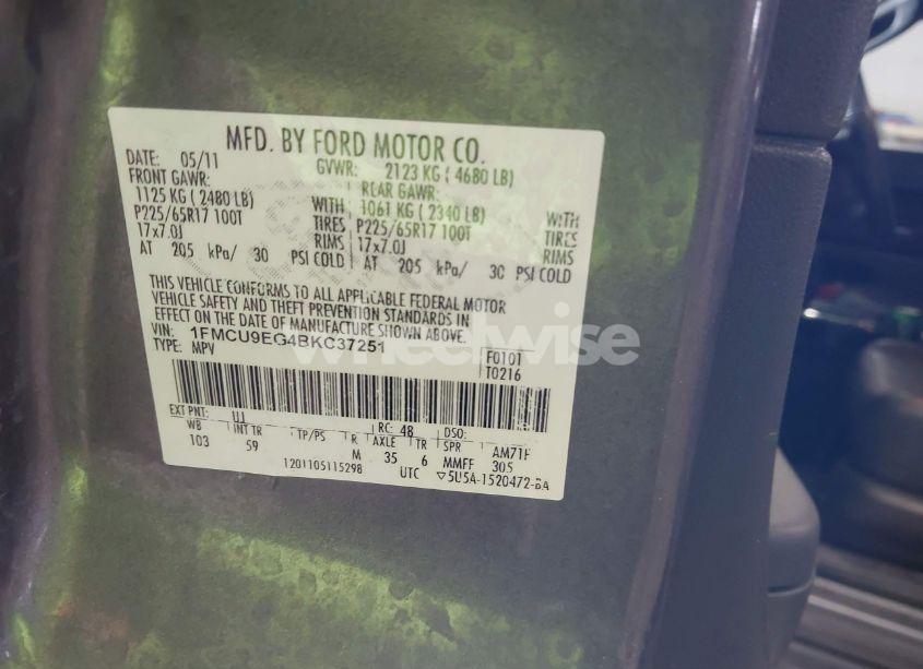 Photo 9 of 2011 Ford Escape LIMITED (VIN 1FMCU9EG4BKC37251)