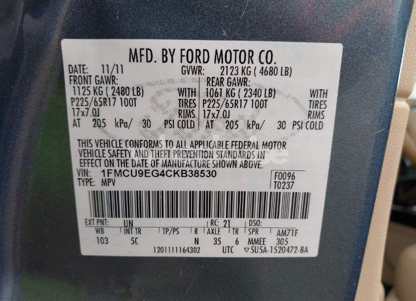 Photo 9 of 2012 Ford Escape LIMITED (VIN 1FMCU9EG4CKB38530)