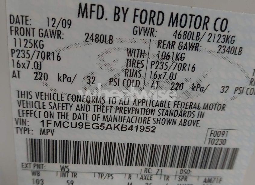 Photo 9 of 2010 Ford Escape LIMITED (VIN 1FMCU9EG5AKB41952)