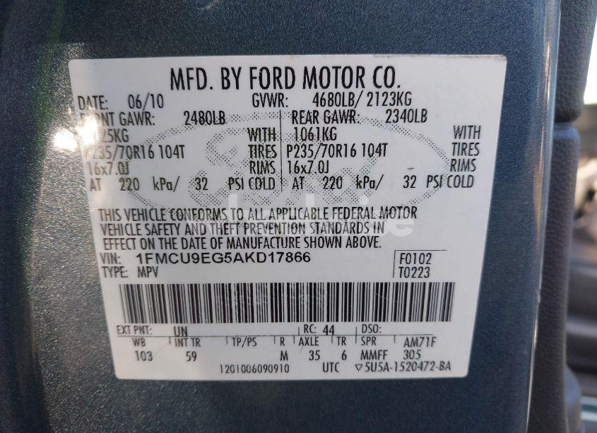 Photo 9 of 2010 Ford Escape LIMITED (VIN 1FMCU9EG5AKD17866)