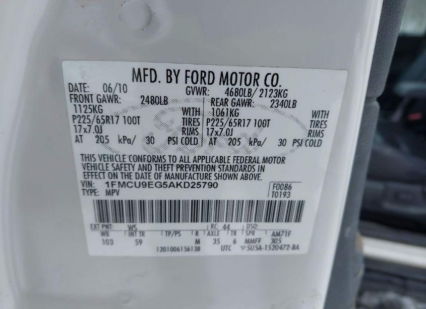 Photo 9 of 2010 Ford Escape LIMITED (VIN 1FMCU9EG5AKD25790)