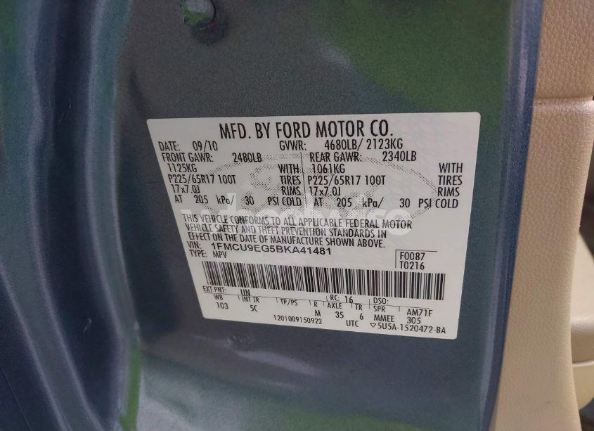 Photo 9 of 2011 Ford Escape LIMITED (VIN 1FMCU9EG5BKA41481)